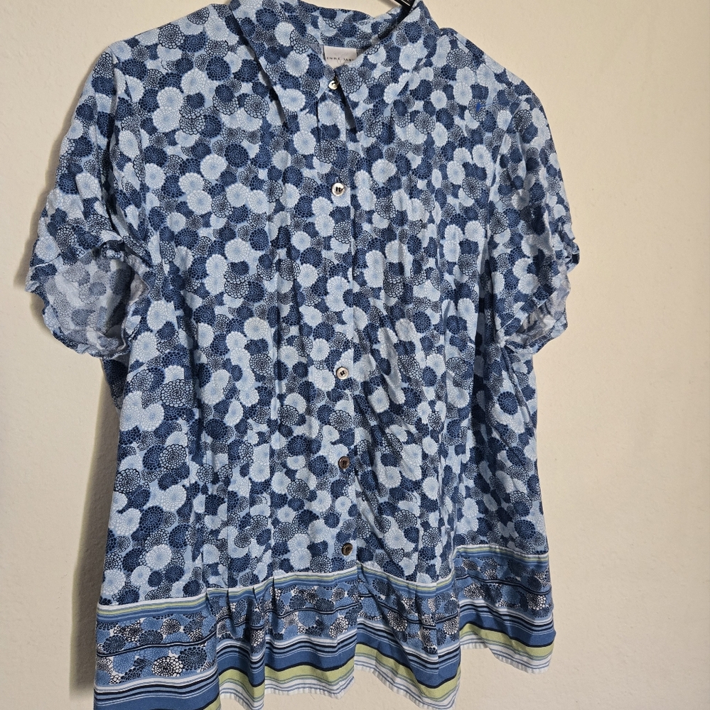 Emma james blue floral button up blouse size 18W